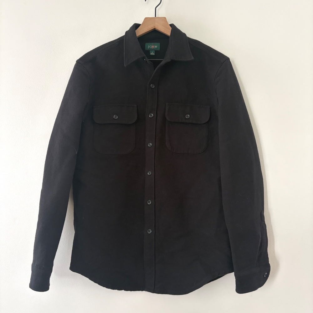 J.Crew Oarsman Chamois Mens Black Cotton Button Down Shirt Jacket BK216 Small